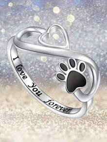 1pc 925 Sterling Silver Classic Hollow Heart & Dog Paw Design Ring, Suitable For Daily Wear, Festivals, Parties, Autumn/Winter, Unisex, Great Gift For Valentine's Day, Christmas Or Birthday