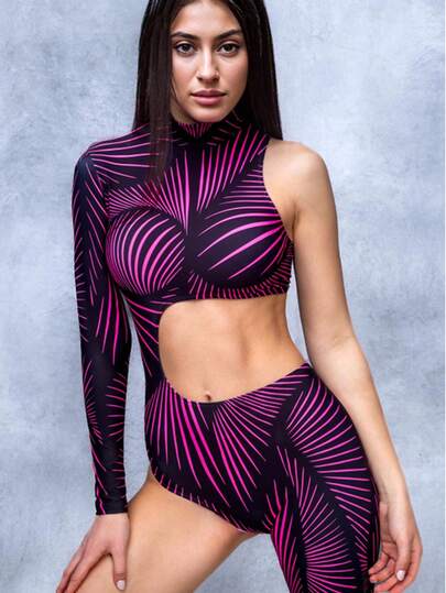 Women's Sexy Party Jumpsuit, Tight-Fitting, Asymmetric, Performance, Holiday, Printed, Long Sleeve, Halloween Costume