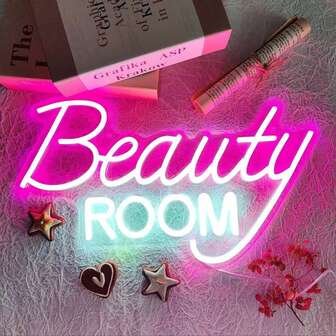1pc Beauty Room Neon Sign, For Spa Beauty Room Nail Brows Lashed Salon Studio LED Wall Art Business Stores Logo, Barber Shops Led Word Indoor Neon Light, Pink White
