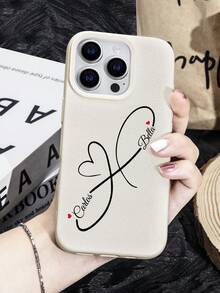 A Personalized Love Pattern Customized White Anti Drip Imitation Leather Phone Case With Names And Text For Couples, Families, Friends, Pets, And Children, Suitable As A Gift For Friends. Compatible With IPhone 11/12/13/14/15/16/16plus/16pro/16promax/16e/17/Air/17pro/17promax And Other Models. Fashionable And Colorful, Retro And Cute