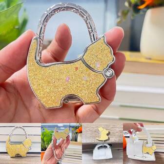 Cat Folding Handbag Organizer Hook, Bag Hanger, Craft Gift For Valentine's Day