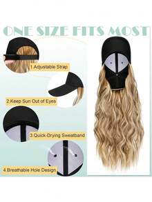 22英寸合成假发帽，卷曲波浪发，可调节女士棒球帽假发，水波纹发型