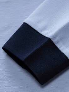 T S Dreamer Men's Long Sleeve Polo Shirt, Original "Dream Come True" Embroidery, Fashionable Contrast Color Blocking, Pure Cotton, Versatile For Christmas, Halloween, Thanksgiving, Valentine's Day, Teachers' Day, Father's Day, Carnivals, Easter, Ramadan, New Year, Independence Day, Eid Al-Adha, St. Patrick's Day, Spring Festival - Baby Blue - View 10