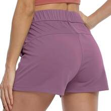 GOMITA Short Deportivo Mujer,Yoga Mujer Short,Pantalones Cortos de Running con Bolsillos para Yoga,Running,Gimnasia,Casual y Entrenamiento - Morado - Ver 8