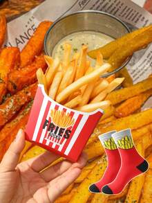 1 pereche de șosete pentru bărbați cu cartofi prăjiți, potrivite pentru viața de zi cu zi și sporturile în aer liber, șosete groase de înaltă calitate pentru femei pentru toamnă/iarnă, șosete distractive cu model imitație de cartofi prăjiți, până la jumătatea gambei, design unic de set de pizza pentru cadouri de sărbători, potrivite pentru Halloween/Crăciun/Petrecere de ziua de naștere/Aniversare și diverse festivaluri, cadouri fanteziste.