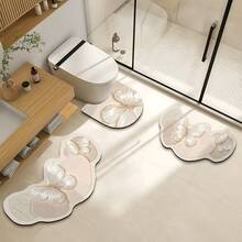 1/3pcs Bathroom Anti-Slip Absorbent Mat, Faux Pearl Butterfly Silica Gel Mat, Retro Pattern Bathroom, U-Shaped Toilet Mat, Washbasin Absorbent Foot Mat, 2.5mm Thickness Christmas Decor Kitchen Rug - Clear - View 5