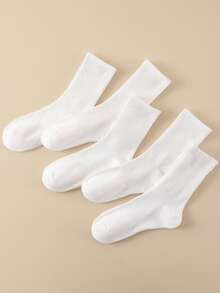 5 Pairs Women's Mid-Calf Socks, White, Odor-Resistant, Moisture-Wicking, Breathable Sports Socks, Autumn/Winter - Multicolor - View 6