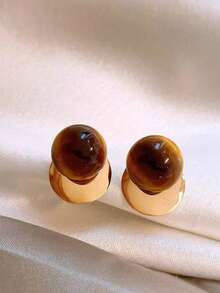 1 Pair Of Maradet Tiger Eye Stone Vintage Earrings - Small-Scale Luxury High-End Style Ear Jewelry For Autumn/Winter, New Best-Selling Earrings For Women
