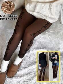 1条女士80克/200克秋冬季保暖内衬性感印花不透明弹力连裤袜，休闲日常穿着，舒适保暖 - 黑色 - 查看 7