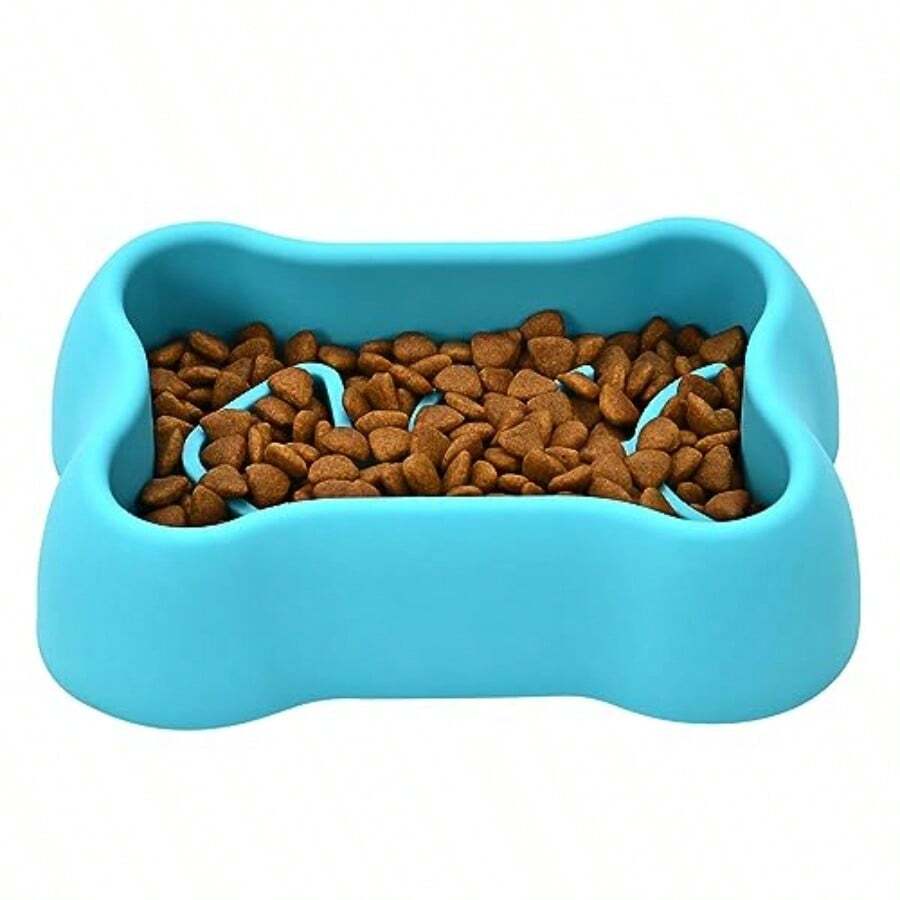 Slow Feeder Dog/Cat/Pet Fun Puzzle Feeder Non Skid Bloat Stop Feeding Bowl Blue - như hình ảnh - Xem 1