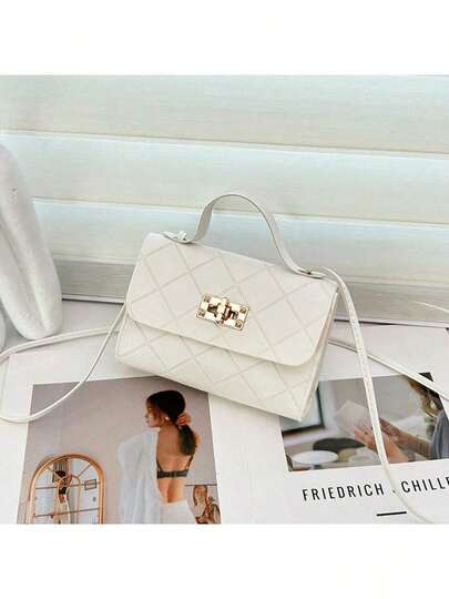 女士时尚简约菱形迷你方包，压纹PU皮革，金属扣 - 斜挎/手提包，日常使用