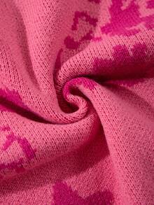 ANDREILEE 秋冬男女通用宽松纯色罗纹卡通人物、英文字母、星星图案可爱休闲街头风套头针织毛衣 - 粉色 - 查看 7