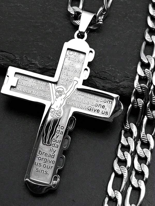 Collier pendentif croix de Jésus crucifié en acier inoxydable pour femmes et hommes. Chaîne hip hop, bijou cadeau