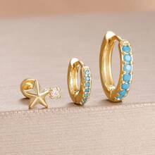 Juego de 3 piezas/5 piezas de nuevos pendientes de acero inoxidable chapados en oro de 18K para mujer, con diseños geométricos simples de círculo y cuadrado, pendientes de aro de lujo