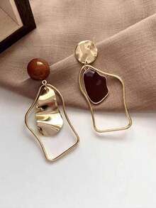 1 Pair Unique Geometric Asymmetrical Oversized Colorblock Dangle Earrings –  Fashion Jewelry Accessories For Women, Perfect For Daily Wear, Parties & Gifts - Gold - 查看 6