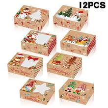 Cutie cadou de Crăciun pentru fursecuri, 12/24 buc, cu fereastră, forme mari de copt rezistente la ulei, în stil brutărie, cu imprimeu de turtă dulce și om de zăpadă, potrivită pentru petrecerea de Crăciun, nunta, ziua de naștere