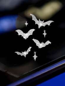 1pc Glossy Reflective Bat & Star Vinyl Decals - Self-Adhesive Cartoon Stickers For Cars, Motorcycles, Laptops - Vibrant Multi-Color Sparkle Design, Easy Apply & Remove, One-Time Use