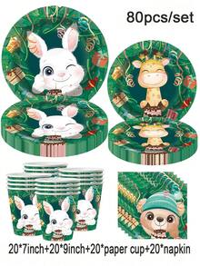100 Stücke Einweggeschirrset mit Wald-Süßes-Haustier-Thema, einschließlich 7-Zoll-Papiertablett, 9-Zoll-Karton, 9-Unzen-Becher, Servietten, geeignet für tägliche Zusammenkünfte, Geburtstagsfeiern, Brautpartys, Babypartys, Clubs, Hochzeiten, Teepartys, Picknicks, Ausflüge im Freien