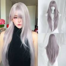 Tóc giả dài 32 inch màu tím, kiểu tóc thẳng nhiều lớp dành cho nữ - Tóc giả thanh lịch có mái - Chân tóc tối màu, trông tự nhiên, bồng bềnh, rất mềm mại, làm từ sợi tổng hợp chịu nhiệt, tóc giả nguyên đầu, thích hợp cho các cô gái sử dụng hàng ngày, dự tiệc âm nhạc, cosplay, anime, làm quà tặng cho bạn bè. - Màu tím - Xem 10