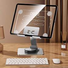 Acrylic Tablet Stand | 360-Degree Rotatable & Foldable | Desktop Holder For IPad And Smartphones | Clear, Sleek Design With Metal Accents | Ideal For Live Streaming And Internet-Famous Classes | Sturdy Base For Home Office Use, Desktop Gadget Holder | Modern Tablet Stand | Acrylic Construction, Tablet Holder Stand