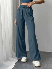 Pantalón dama mujer pierna ancha cintura elástica cordón jareta funcional bolsillos laterales cómodo ligero versátil casual moderno elegante básico moda oficina diario verano invierno - Verde Oscuro - Ver 3