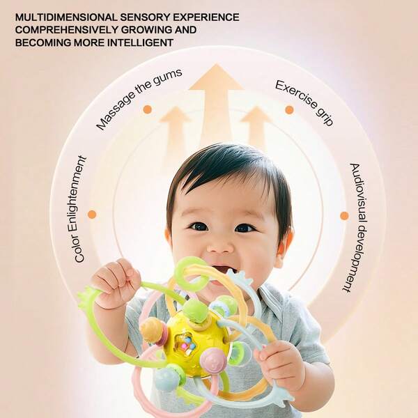1 peça bola de silicone Manhattan de brinquedo educacional para bebês, mordedor e chocalho de fácil manuseio, adequado para aprendizagem sensorial