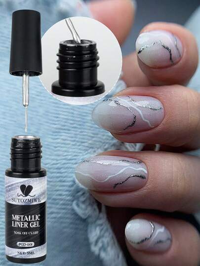 Sơn móng tay dạng gel ánh bạc 5ml siêu sáng dạng gương kéo họa tiết graffiti, vẽ đường kẻ bán vĩnh viễn, trang trí móng tay kiểu Pháp, hoàn hảo cho làm móng tay & móng chân, dụng cụ làm móng