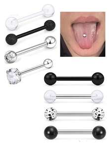 8 قطع من أقراط اللسان من الفولاذ المقاوم للصدأ، قضبان، كرات، مناسبة للارتداء اليومي، للجنسين