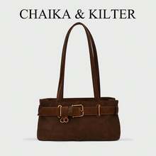 CHAIKA & KILTER 1pc Solid Color Suede-Like Fabric With PU Leather Shoulder Bag, Women's Vintage Fashion Hobo Bag With Strap Decor, Zipper Closure, Dual Handles, Suitable For Daily Use , Office Bag - Coffee - View 12