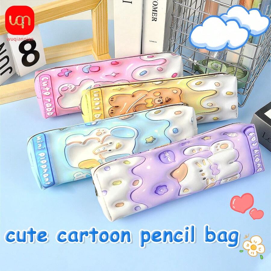 1 paquete Estuche de lápices simple y resistente a la suciedad con gran espacio de almacenamiento y diseño con solapa con cremallera para un fácil acceso, adecuado para la temporada de regreso a la escuela - Multicolor - Ver 1