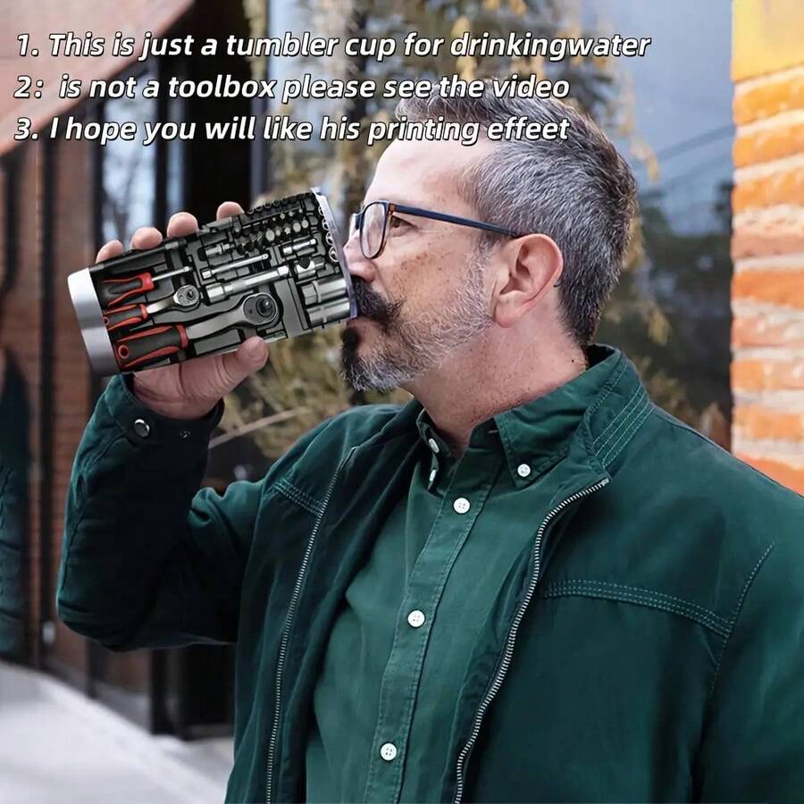 1 Piece 20oz Stainless Steel Car Cup, Toolbox Hardware Printed Design, Double Wall Vacuum Insulated Travel Coffee Cup With Lid, Parents And Friends - 1個 - 查看 1