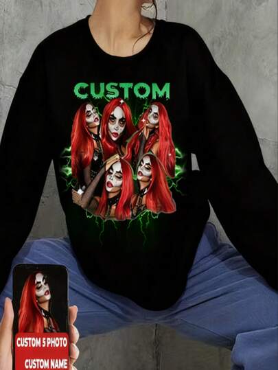 Bluza damska z nadrukiem, personalizowana własnym tekstem i zdjęciem/rodziny/pary/najlepszego przyjaciela/zwierzaka z tyłu, możliwość personalizacji tekstu/imienia/błogosławieństwa/święta/rocznicy, prezent na imprezę, strój na powrót do szkoły, prezent urodzinowy, prezent dla niego