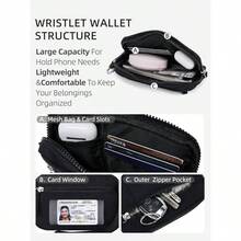 WESTBRONCO - portafolios acolchada de nailon para mujer, con 3 bolsillos con cierre, para viaje, tarjeta de crdito, organizador de telfono - Negro - - Ver 2