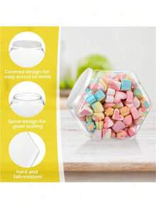6pcs Hexagon Plastic Jars, Transparent Candy Jars, Plastic Cookie Jars With Airtight Lids, Reusable Wide Mouth Containers For Loose Coffee, Candy, Gifts And Storage