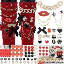 85 Pcs Junk Socks Charms Kit, Black And Red Charms Socks, Brooches And Pins Women, ShoeCharms With Bows, Sneakers Kit With Pearls Rhinestones Chains - Đen và Đỏ - Xem 1