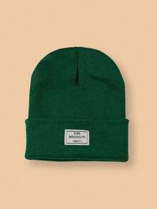 1pc Unisex Stretchy Knit Beanie Hat, Fashionable Street Style Hip Hop Hat With Fabric Label, Y2K Cuffed Skull Cap, Autumn/Winter - Knitted Hat - View 15