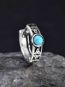 Cercei rotunzi din oțel inoxidabil cu nod celtic și turcoaz, unici și casual