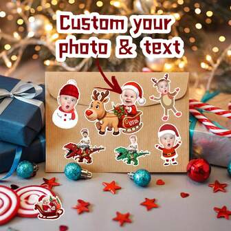 20-1 pieza Pegatinas personalizadas con foto y texto, pegatinas navideñas, decoraciones para cajas de regalo de cumpleaños, recuerdos de boda y Navidad, etiquetas impermeables para tazas, botellas, repostería, decoración de fiestas, graduación, actividades escolares, despedida de soltero, jubilación, suministros para manualidades y decoración