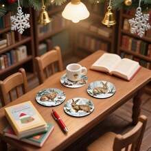 4 Stücke/6 Stücke/300 Stücke Winter Wunderland Hase mit Stechpalmenbeeren Weihnachtsmuster Diatomeenerde Untersetzer, Kaffeeuntersetzer, Mehrzweck-Dekoration für Zuhause und Restaurant, tägliche Geschenke, Tischdekoration, Themenparty-Dekoration - Verschiedenfarbig - Übersicht 8