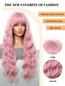 Tóc giả thời trang màu cầu vồng 26 inch, tóc giả bob xoăn bằng sợi tổng hợp chịu nhiệt có mái, tóc giả chất lượng cao dành cho nữ, hoàn hảo cho các dịp lễ, tiệc tùng và sử dụng hàng ngày, bán chạy! - Hồng - Xem 8