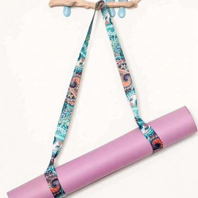 1PC瑜伽垫背带运动垫收纳蓝色铱金梦幻七色格纹复古粉花双层链条多色捆绑带收纳带捆绑绳瑜伽拉伸带便携瑜伽肩带健身运动节日礼物