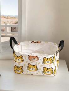 1 Stück Cartoon Tiger Kopf bedruckter offener Aufbewahrungskorb, multifunktionaler Aufbewahrungskorb mit Griff, Geschenk für Feiertage, Muttertags-/Vatertags-Geschenk, Aufbewahrung von Babybedarf, Windeln, Alltagsorganizer für Wohnzimmer, Badezimmer, Küche, faltbare Kleideraufbewahrung, süß und leicht, geeignet für Zuhause, Kinder, Kinderzimmer