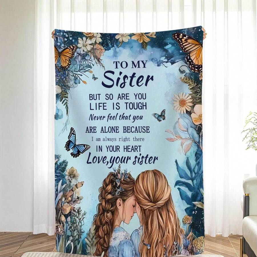 To My Sister,Super Soft Flannel Printed Blanket,As Birthday Gifts, Family, Wedding, Souvenir Blankets, Polyester Blankets Suitable For All Seasons, Washable, Machine Washable, Lightweight, Breathable, Comfortable, Warm, Unique, 280gsm For Him, Her Personalized Ideal Gifts For Her,Perfect Nap, Camping, Travel, Home, Daily Life, Office Decoration, Birthday, Anniversary, Valentine's Day, Thanksgiving, Christmas, Halloween, Wedding, New Year Gifts ,Sofa,Bed,Car,Bedroom,Living Room,Office, Outdoor Camping, Beach,Wall Decoration - Nhiều màu 5 - Xem 1