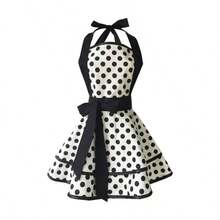 1pieza Delantal De Cocina Dama De Algodn Mandil Vintage Diseo De Lunares Para Cocinas y Repostera - inicial - Ver 2