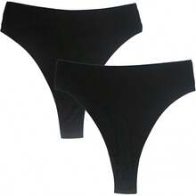 High Waisted Cotton Thongs For Women, Breathable Plus Size Multipack - 黑色*1 灰色*1 裸色*1 - 查看 7