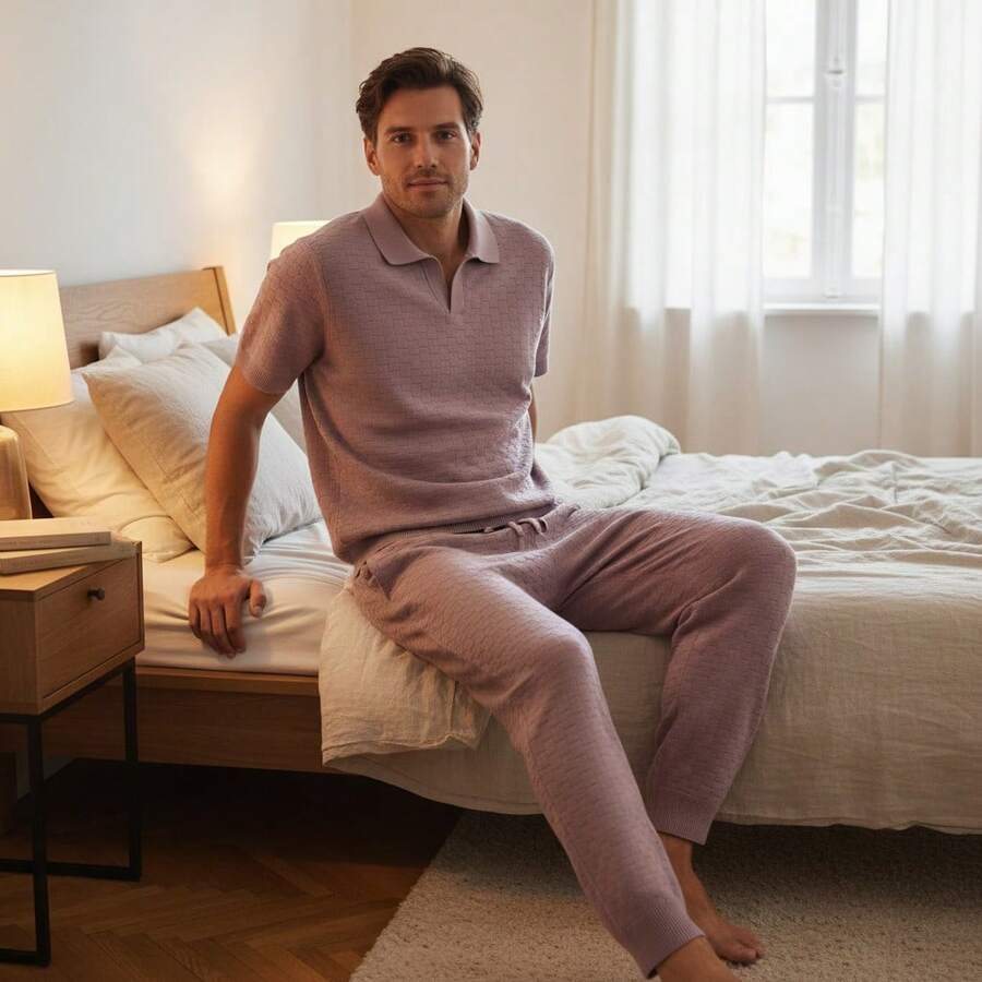 Plus Size Men Loungewear Tops - Baby Pink - View 1