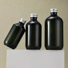 1/3pcs Green Empty Round Bottles (200ml/300ml/500ml) With Silver Aluminum Caps - Refillable Bottles For DIY Skincare, Lotions & Craft Liquids - Dark Green - View 1