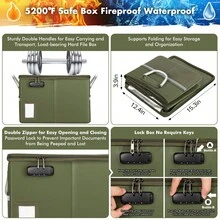 5200 ° F Fireproof Document Box, Fire Important Document Organizer With Lock, Upgraded Heat Insulated Filing Storage Cabinet Office Organization - màu xanh lá - Xem 3