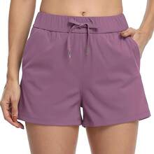 GOMITA Short Deportivo Mujer,Yoga Mujer Short,Pantalones Cortos de Running con Bolsillos para Yoga,Running,Gimnasia,Casual y Entrenamiento - Morado - Ver 9