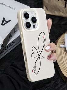 A Personalized Love Pattern Customized White Anti Drip Imitation Leather Phone Case With Names And Text For Couples, Families, Friends, Pets, And Children, Suitable As A Gift For Friends. Compatible With IPhone 11/12/13/14/15/16/16plus/16pro/16promax/16e/17/Air/17pro/17promax And Other Models. Fashionable And Colorful, Retro And Cute